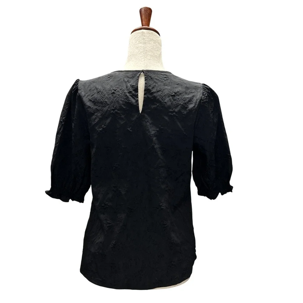 Ted Baker Women's Blouse Small‎ Embossed Puff Sleeve Minimalist Quiet Luxury
